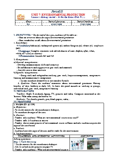 Kế hoạch bài dạy Tiếng Anh 8 (Global Success) - Unit 7: Enviromental protection - Năm học 2023-2024 - Trường THCS Nguyễn Chuyên Mỹ