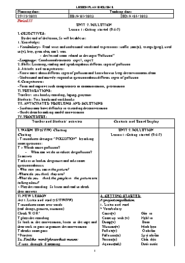 Kế hoạch bài dạy Tiếng Anh 8 (Global Success) - Unit 7: Pollution - Năm học 2022-2023 - Trường THCS Nguyễn Chuyên Mỹ