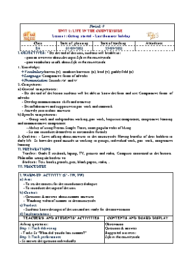 Kế hoạch bài dạy Tiếng Anh 8 (Global Success) - Unit 9: Lift in the countryside - Năm học 2023-2024 - Trường THCS Nguyễn Chuyên Mỹ