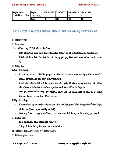 Kế hoạch bài dạy Tin học 8 (Cánh diều) - Bài 3: Bài tập nhóm thông tin với giải quyết vấn đề - Năm học 2023-2024 - Phạm Thùy Giang
