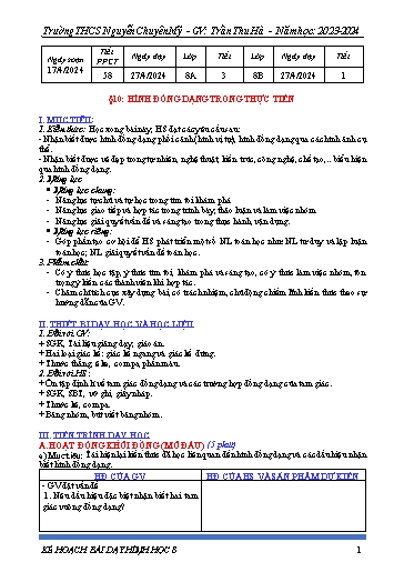 Kế hoạch bài dạy Toán 8 (Cánh diều) - Bài 10: Hình đồng dạng trong thực tiễn - Năm học 2023-2024 - Trần Thu Hà