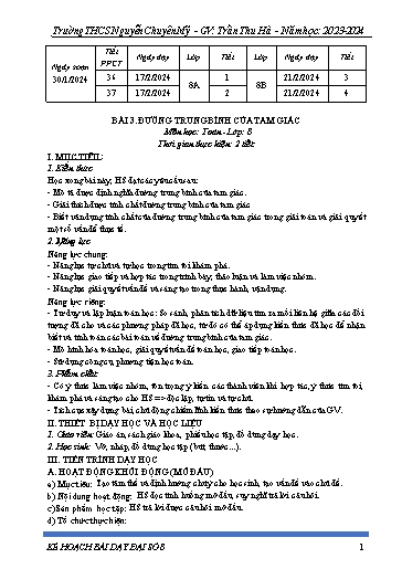 Kế hoạch bài dạy Toán 8 (Cánh diều) - Bài 3: Đường trung bình của tam giác - Năm học 2023-2024 - Trần Thu Hà
