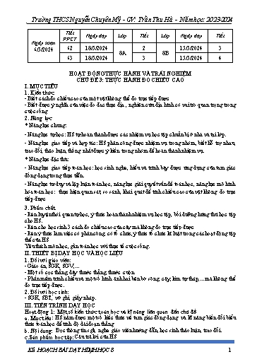 Kế hoạch bài dạy Toán 8 (Cánh diều) - Chủ đề 3: Thực hành đo chiều dài - Năm học 2023-2024 - Trần Thu Hà