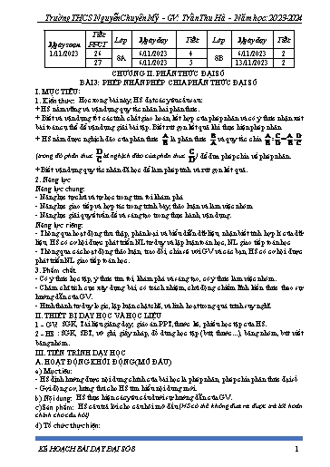 Kế hoạch bài dạy Toán 8 (Cánh diều) - Chương 2 - Bài 3: Phép nhân phép chia phân thức đại số - Năm học 2023-2024 - Trần Thu Hà