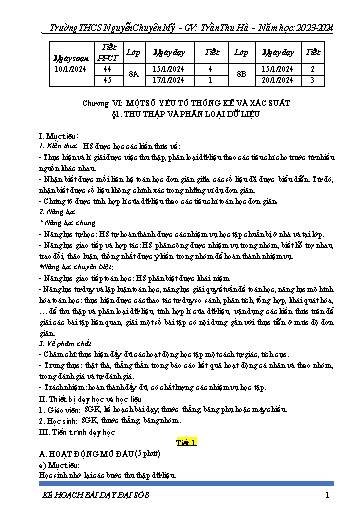 Kế hoạch bài dạy Toán 8 (Cánh diều) - Chương 6 - Bài 1: Thu thập và phân loại dữ liệu - Năm học 2023-2024 - Trần Thu Hà