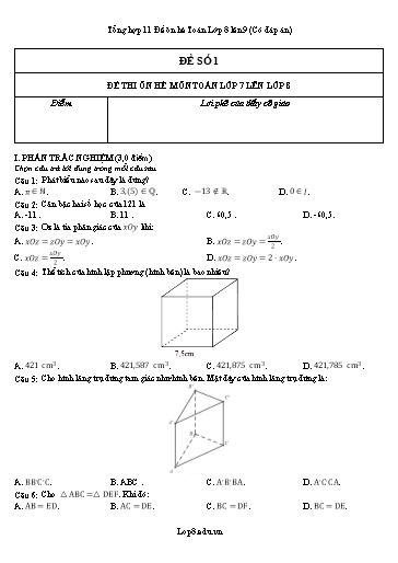 Tổng hợp 11 Đề ôn hè Toán Lớp 8 lên 9 (Có đáp án)